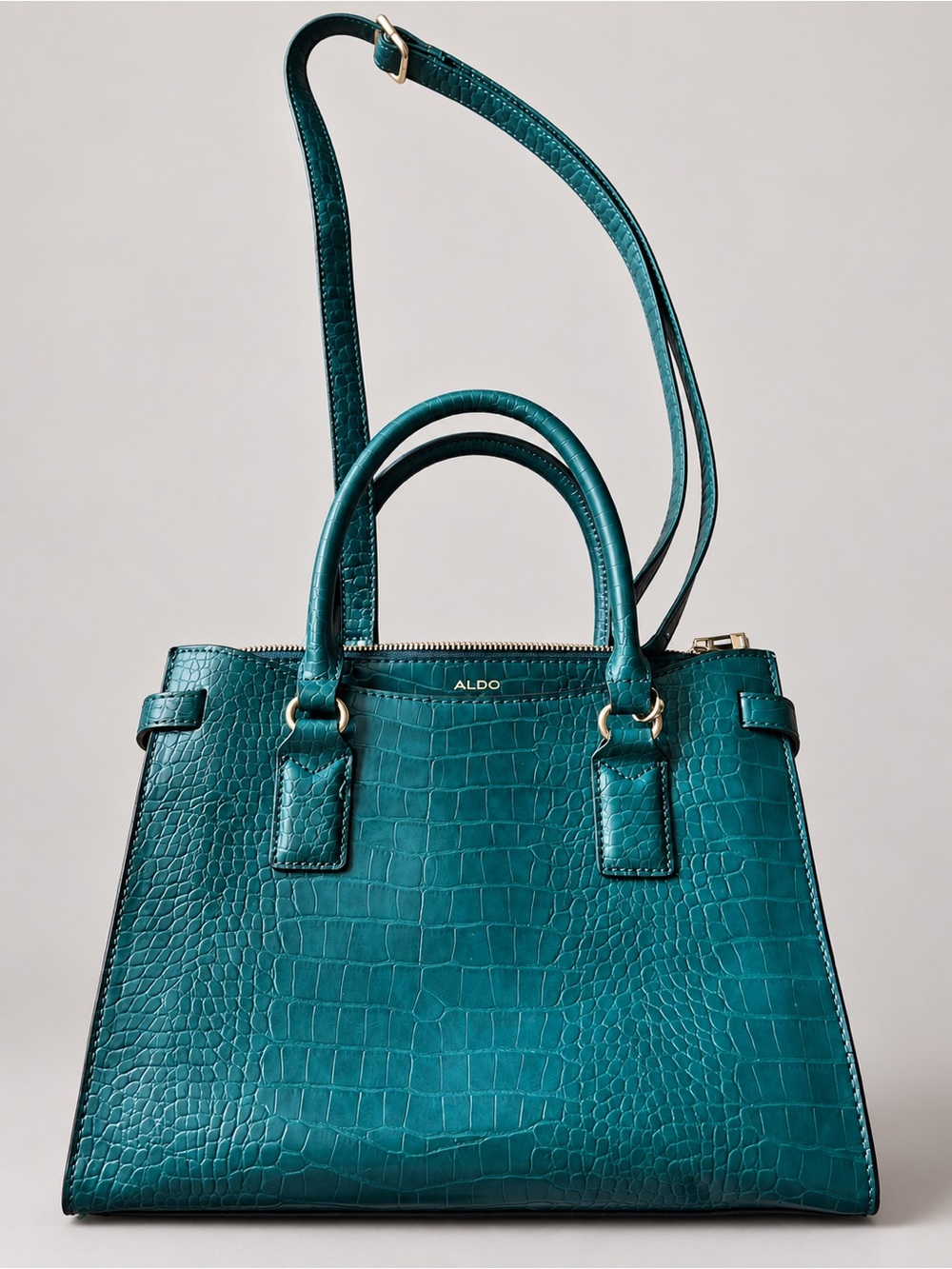 ALDO Teal Croc-Embossed Satchel with Gold Hardware